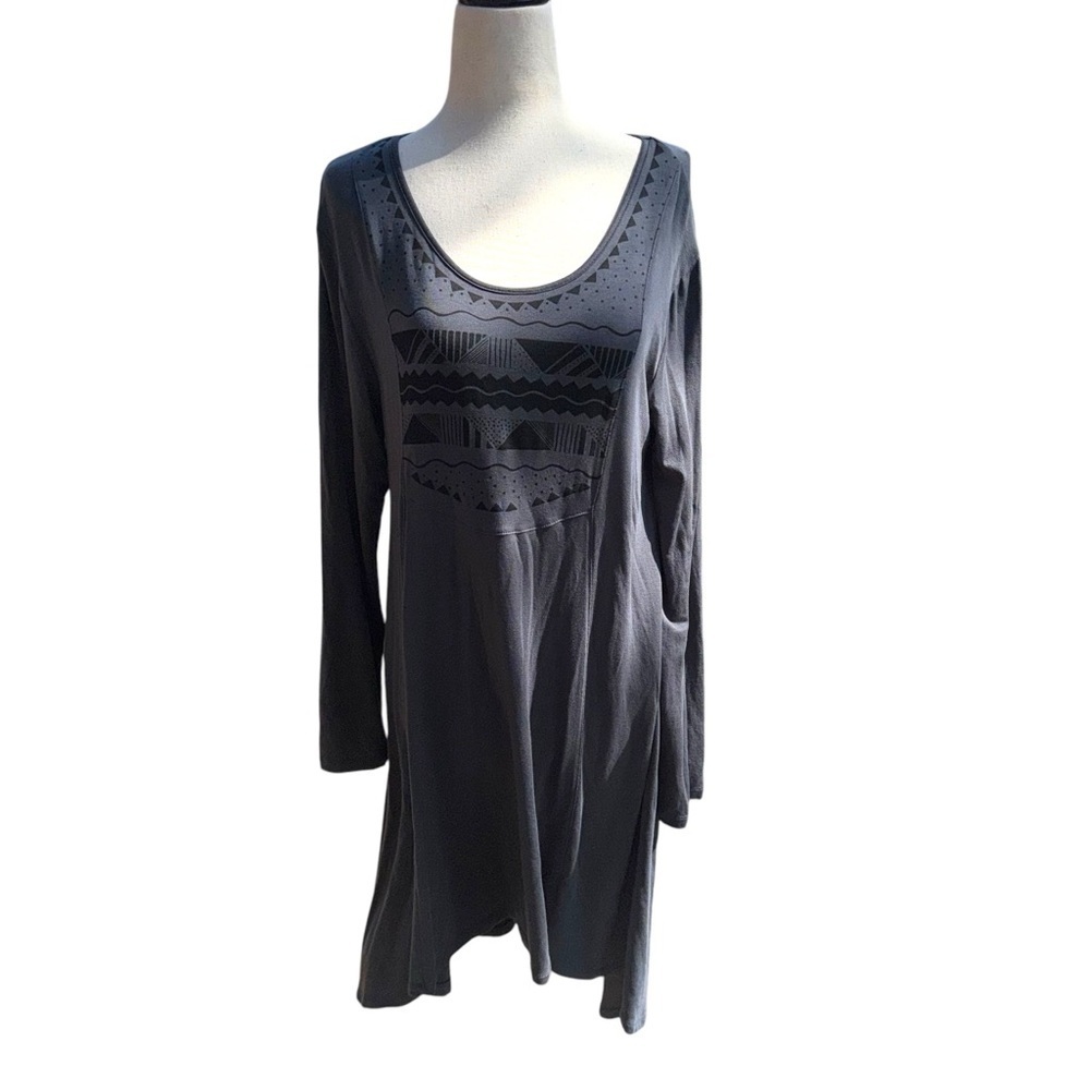 GUDRUN SJODEN Gray Abstract Lagenlook Long Sleeve Blouson Midi Dress Size M - Picture 4 of 14